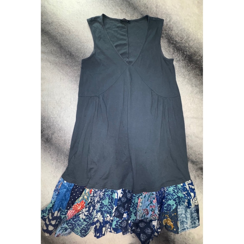 Trendyol Women Medium Grey Blue Sleeveless Patchwork Floral Ruffle Midi Dress